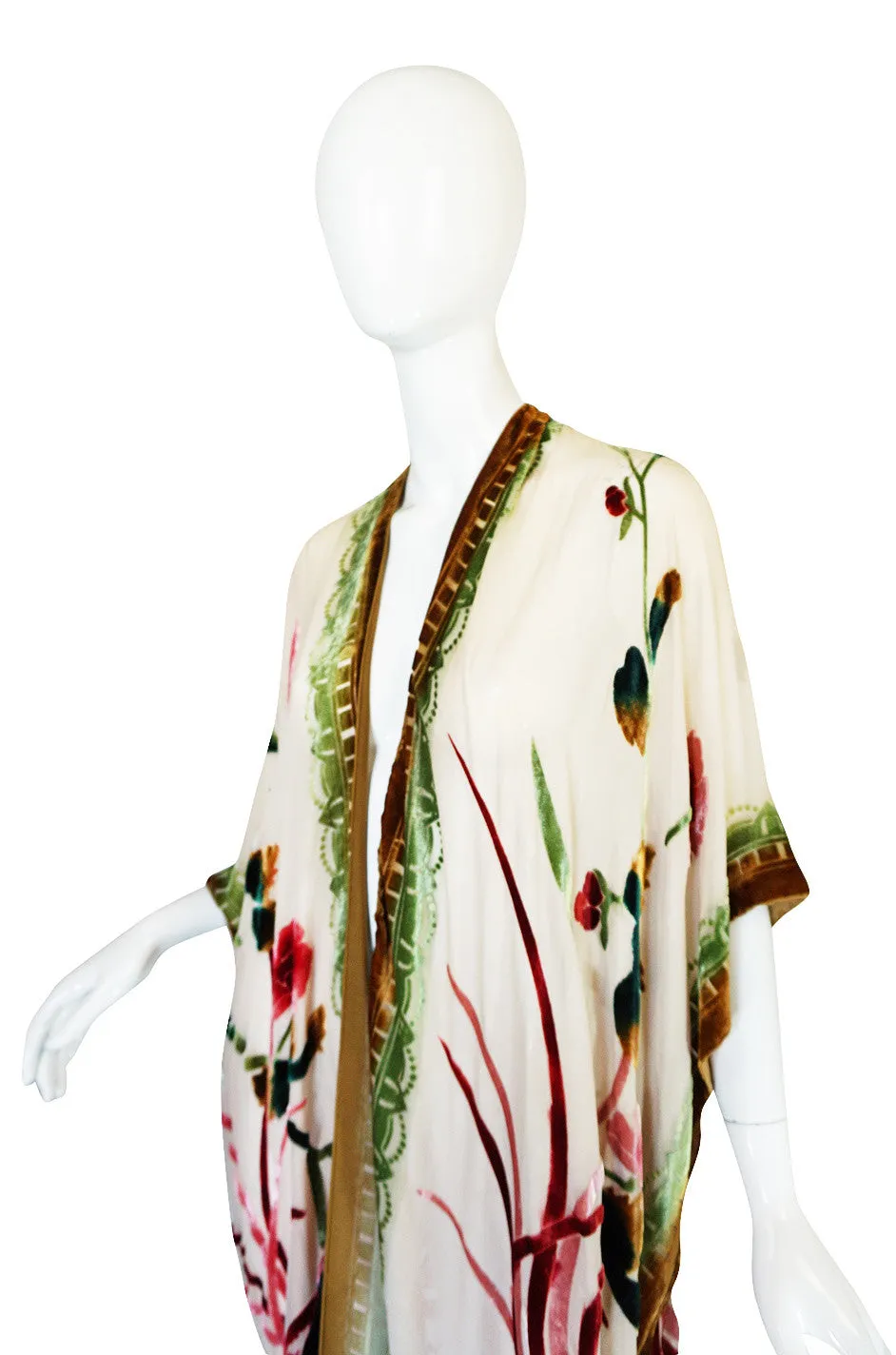 1970s Fused Velvet Chiffon Fringe Shawl Poncho