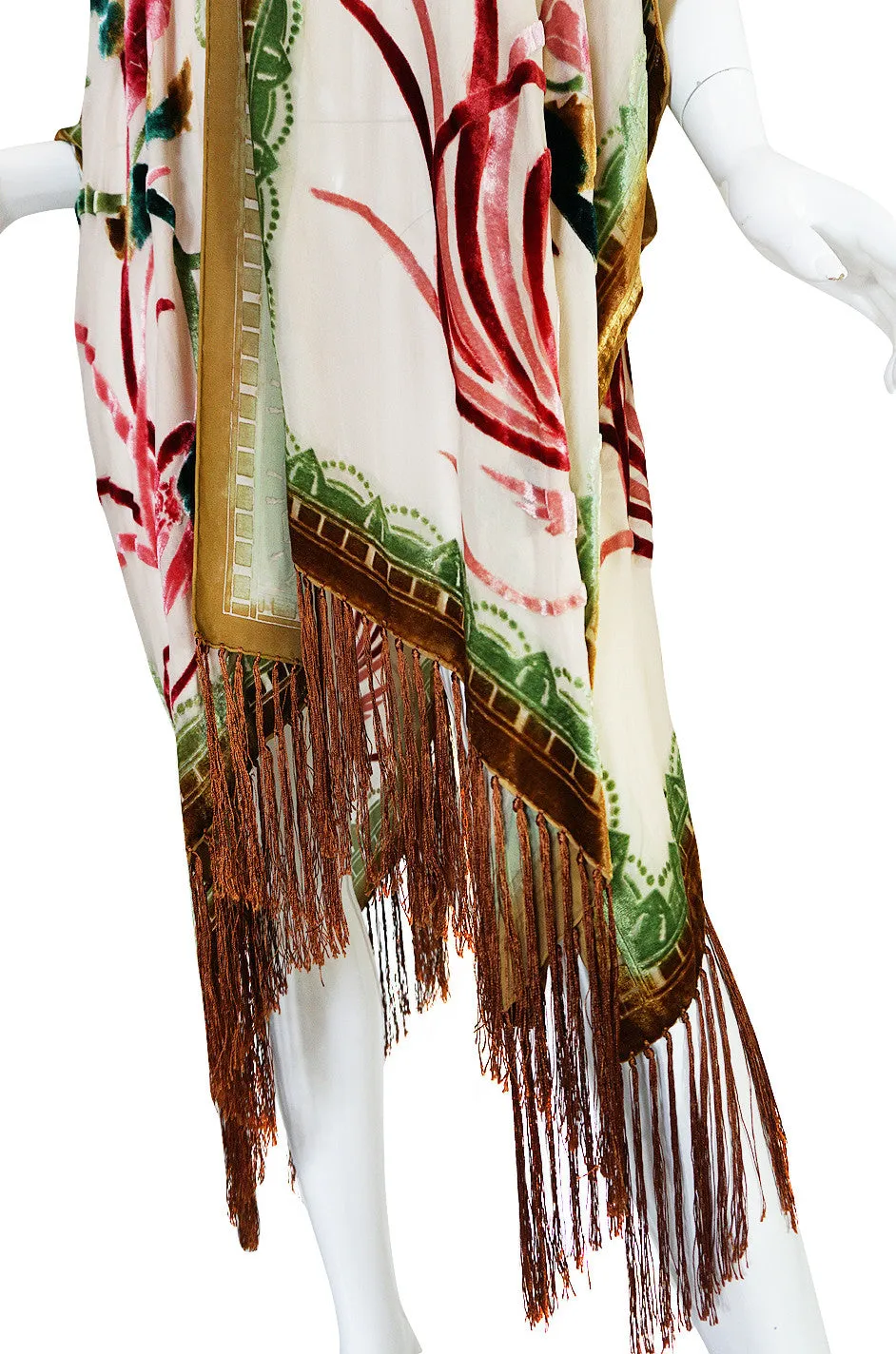 1970s Fused Velvet Chiffon Fringe Shawl Poncho