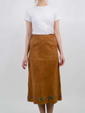 1970s Suede Embroidered Midi Skirt