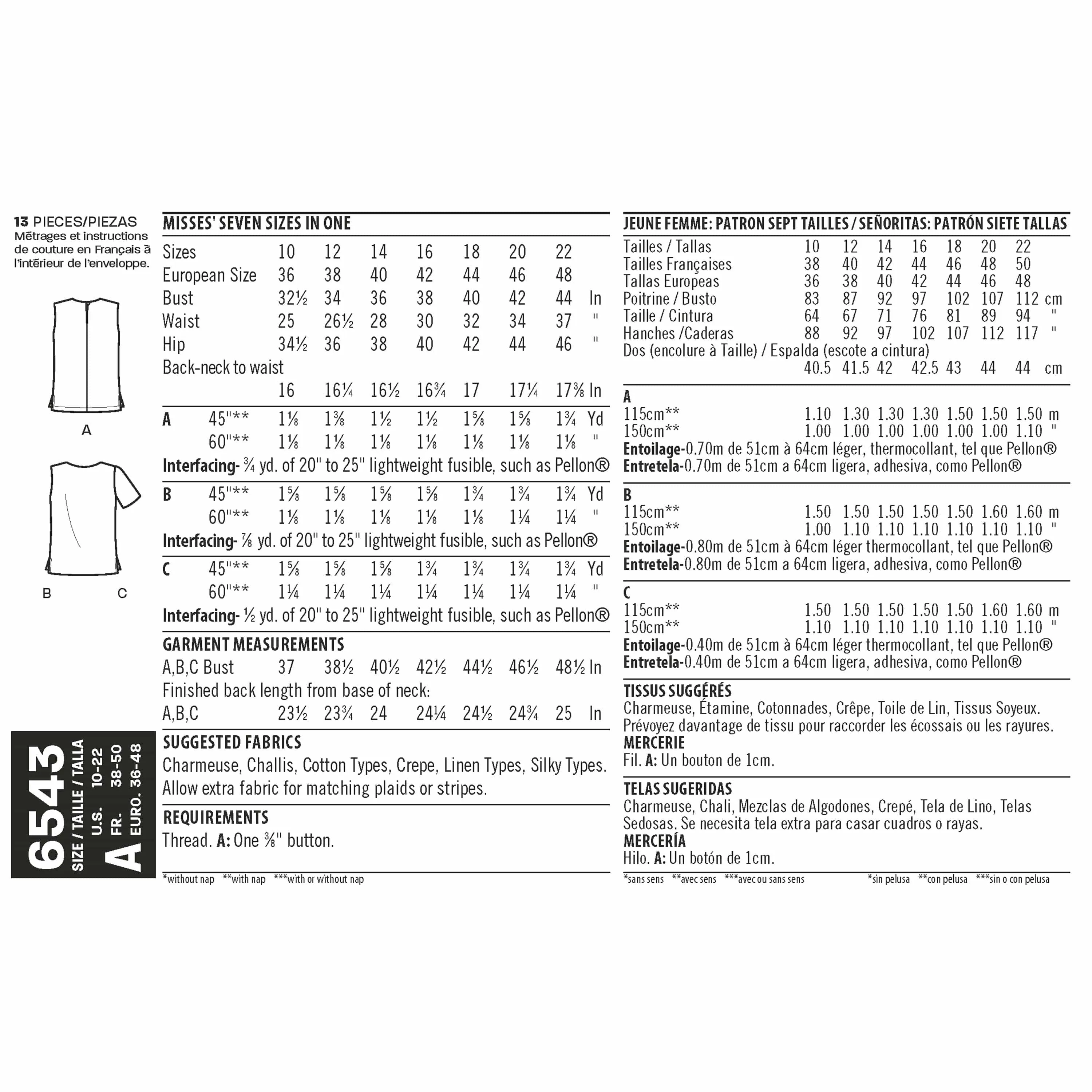 6543 New Look Pattern 6543 Misses' Easy Tops