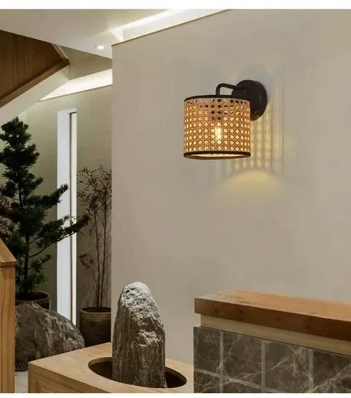 Astri -  Rattan Shade & Metal Wall Lamp