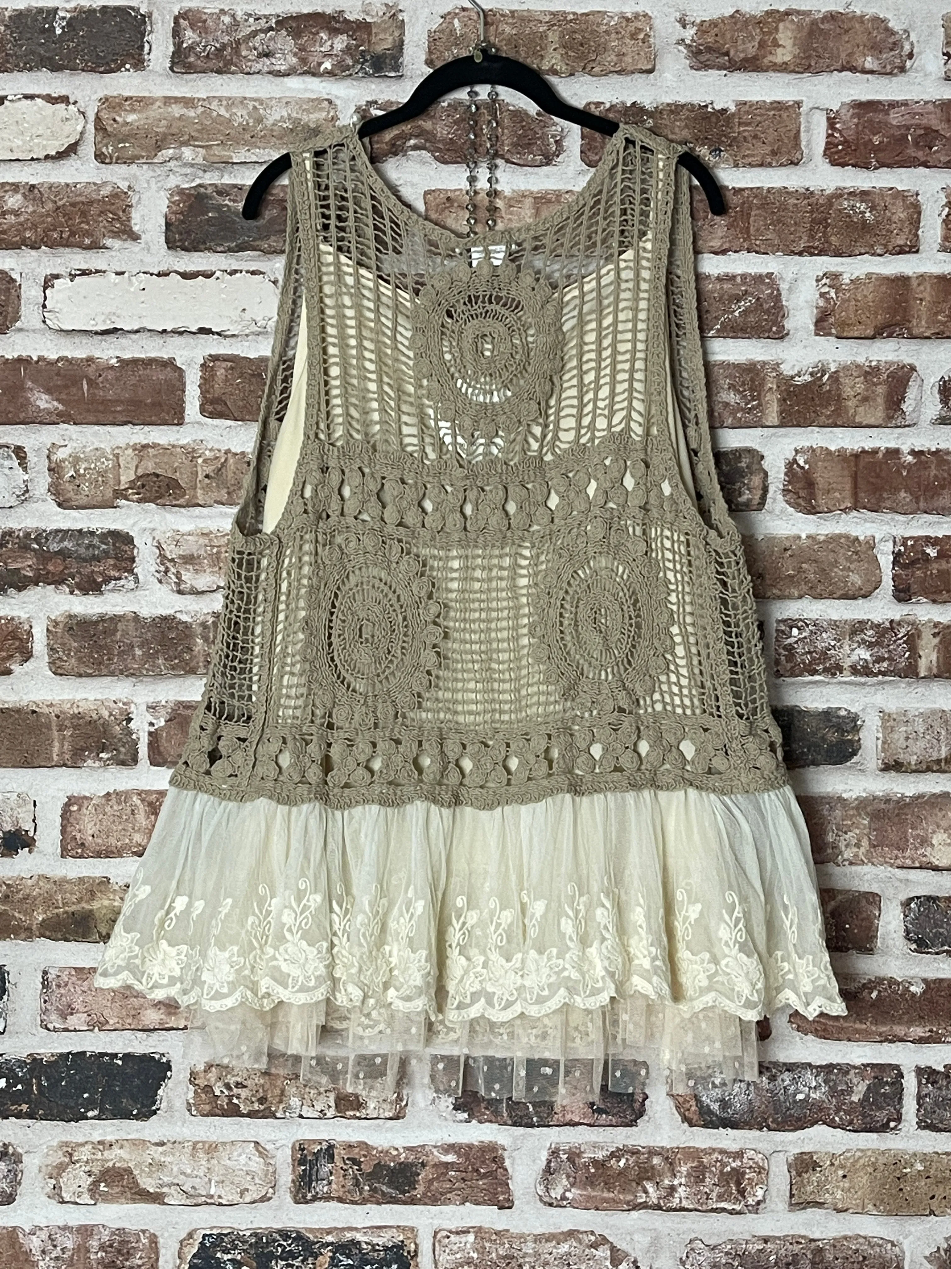 Be Yourself Embellished Laced Embroidered Boho Peasant Crochet Vest