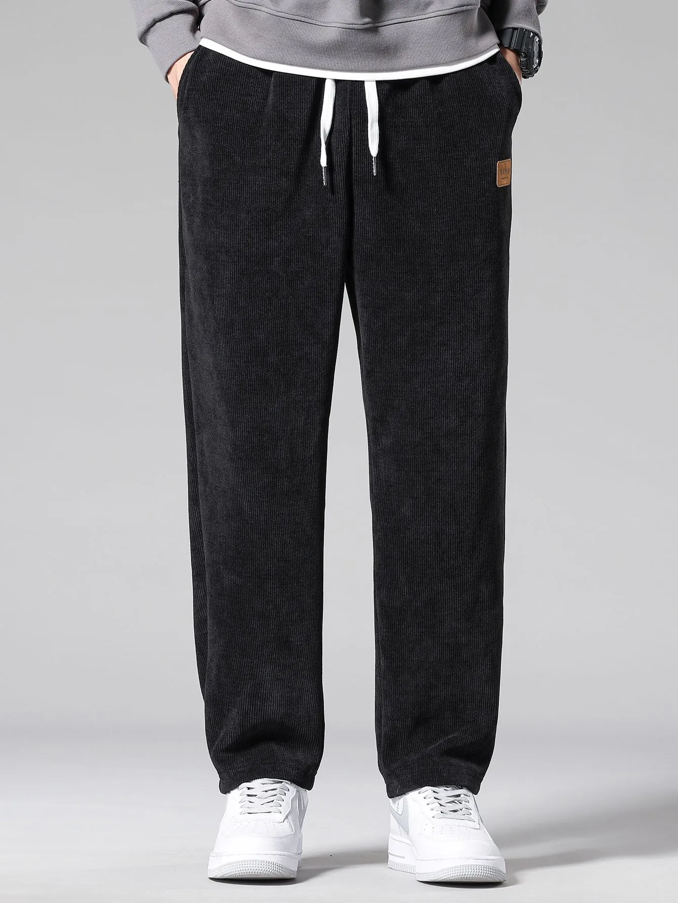 Bear In Leather Jacket Print Relax Fit Sweatshirt & Straight Leg Corduroy Pants