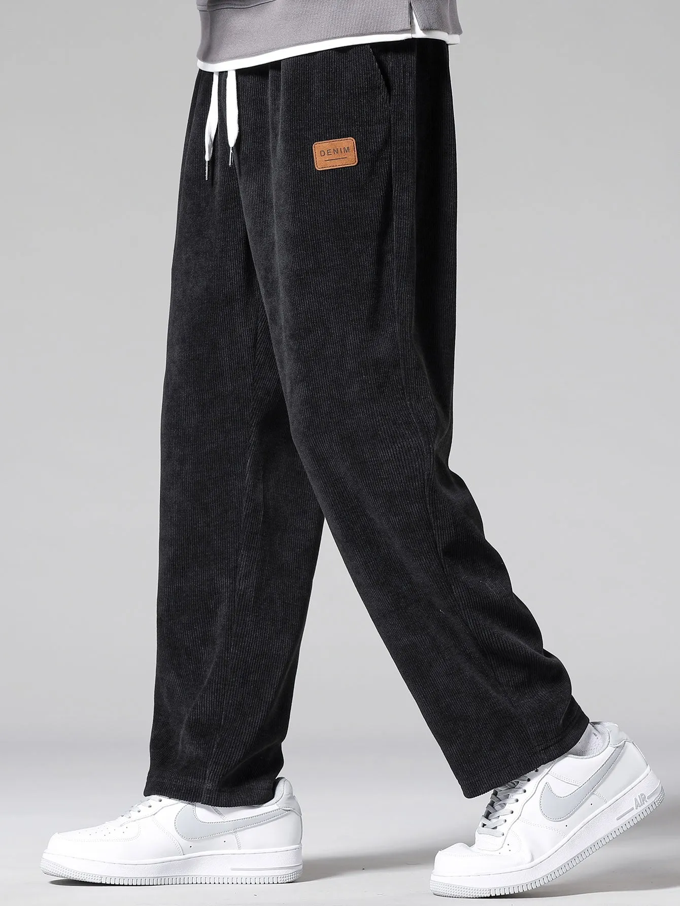 Bear In Leather Jacket Print Relax Fit Sweatshirt & Straight Leg Corduroy Pants