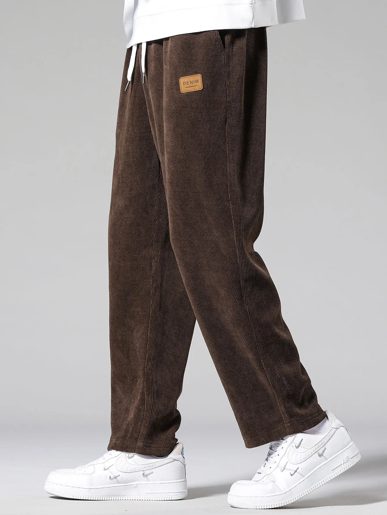 Bear In Leather Jacket Print Relax Fit Sweatshirt & Straight Leg Corduroy Pants