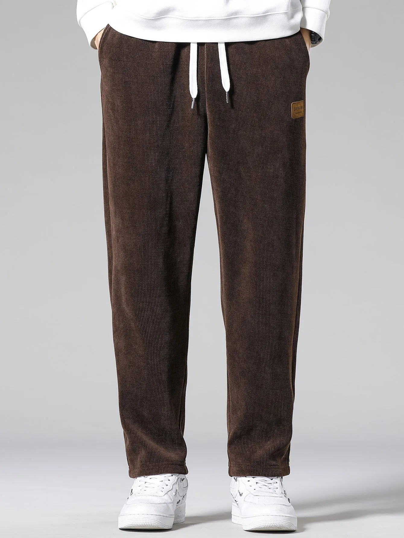 Bear In Leather Jacket Print Relax Fit Sweatshirt & Straight Leg Corduroy Pants