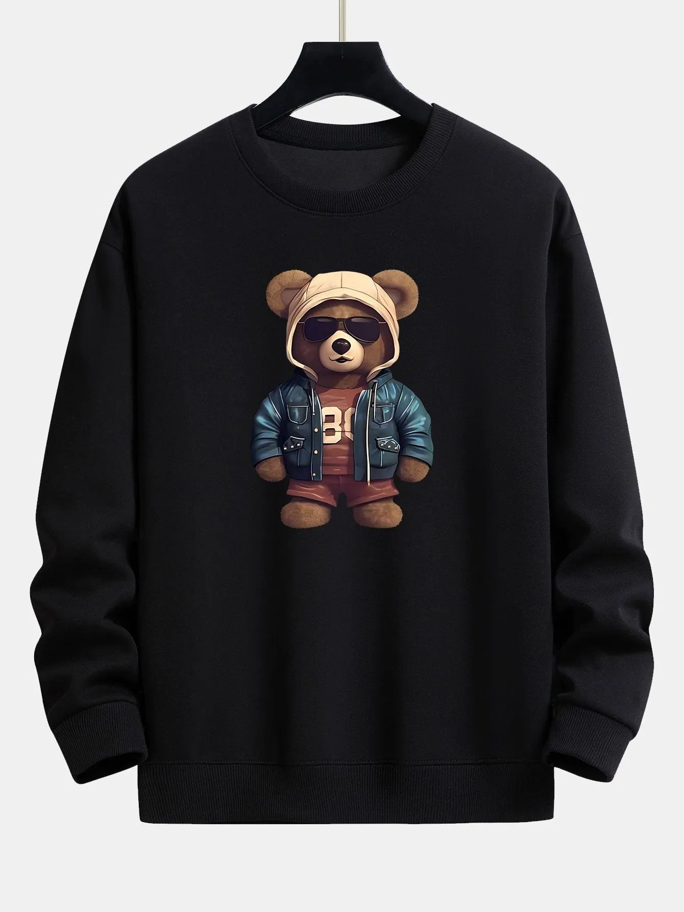 Bear In Leather Jacket Print Relax Fit Sweatshirt & Straight Leg Corduroy Pants