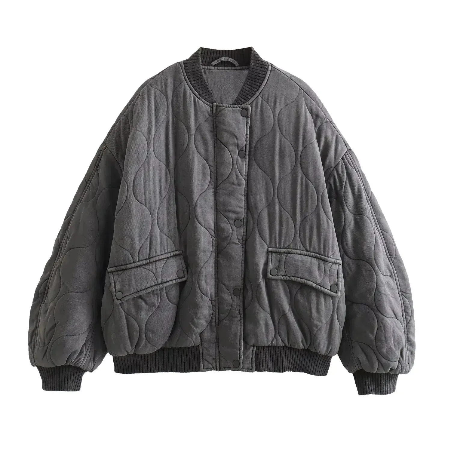 Black Friday Sonicelife Vintage Cotton Bomber Jacket Women Long Sleeve Oversized Streetwear Coat Female Zipper Autumn Winter Warm Casual Clothes