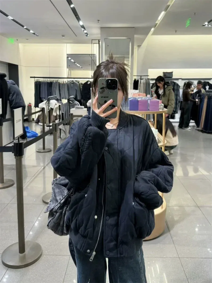 Black Friday Sonicelife Vintage Cotton Bomber Jacket Women Long Sleeve Oversized Streetwear Coat Female Zipper Autumn Winter Warm Casual Clothes