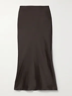 Brown satin midi skirt