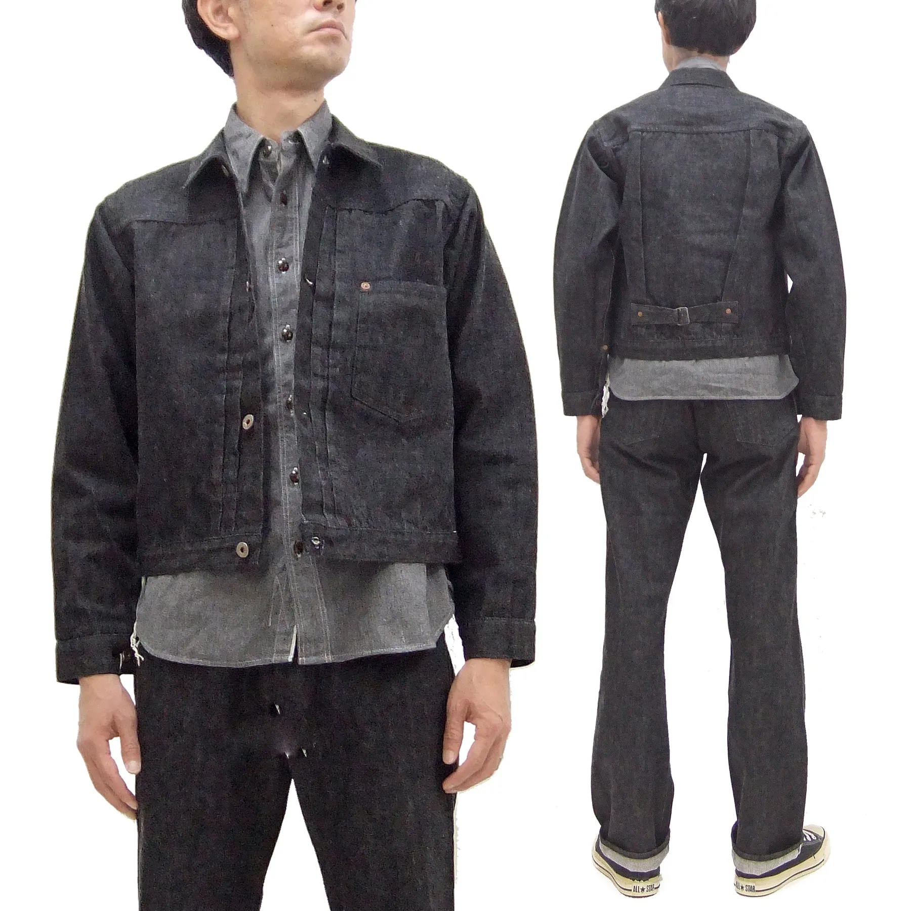 Buzz Rickson Black Denim Jacket BR16042 Men's William Gibson Collection WWII Style 13.6 oz. Black Denim Jeans Jacket 411A One-Wash