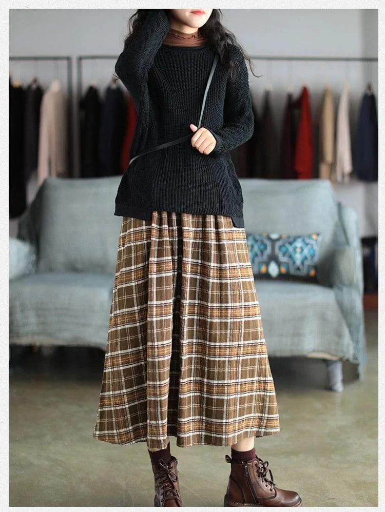 Casey Vintage Plaid Midi Skirt