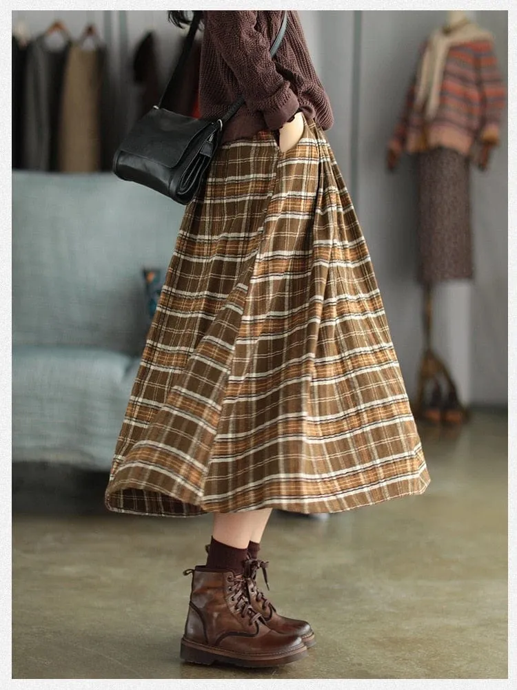 Casey Vintage Plaid Midi Skirt