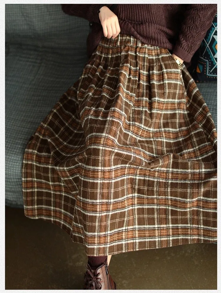Casey Vintage Plaid Midi Skirt