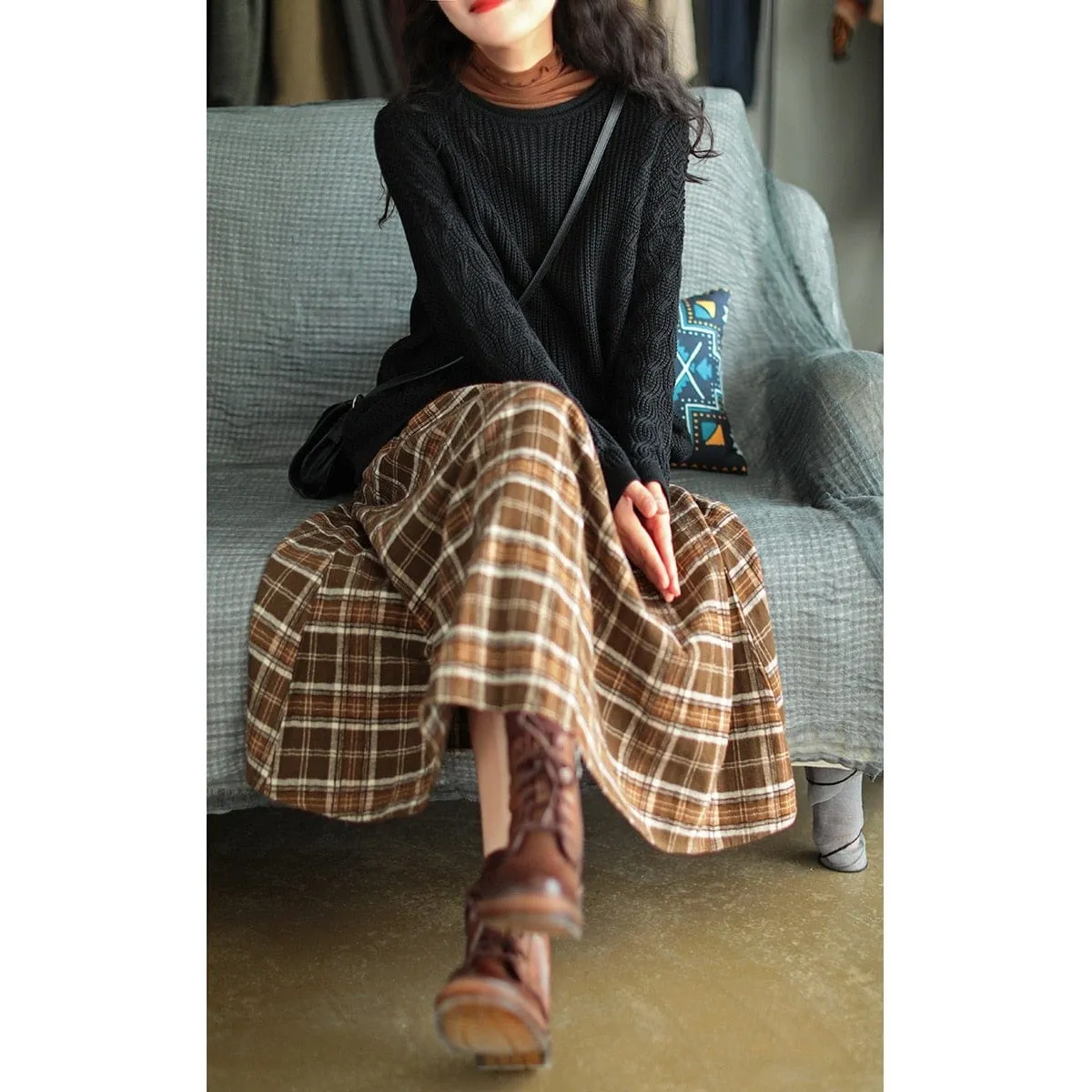 Casey Vintage Plaid Midi Skirt