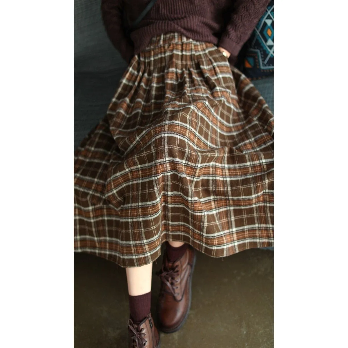 Casey Vintage Plaid Midi Skirt