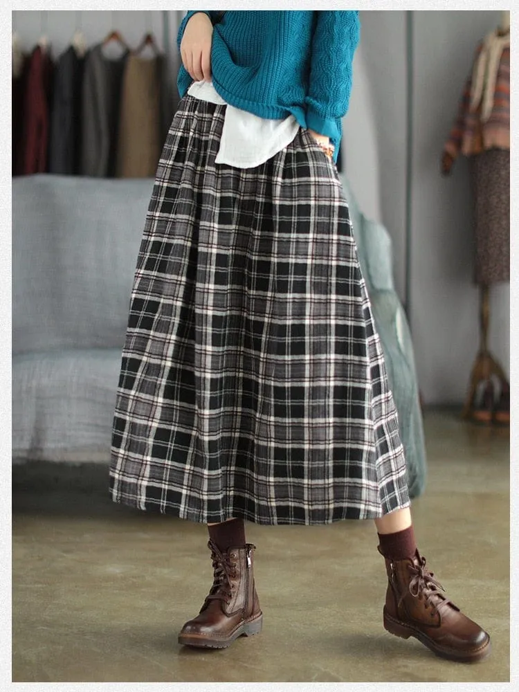 Casey Vintage Plaid Midi Skirt