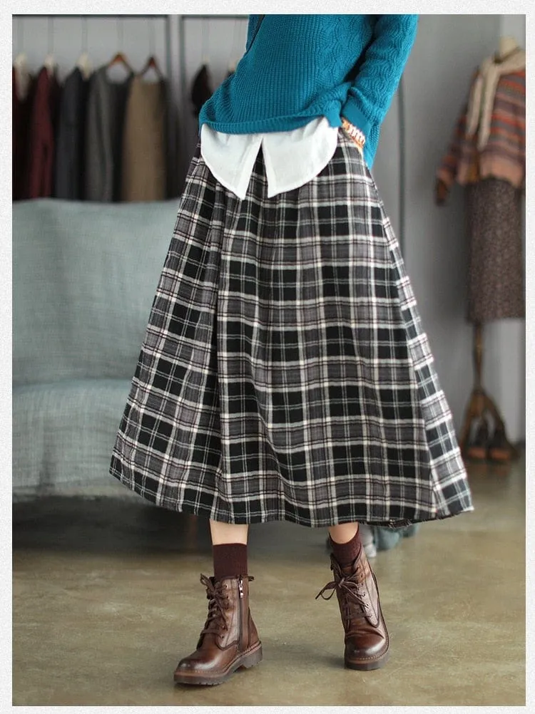 Casey Vintage Plaid Midi Skirt