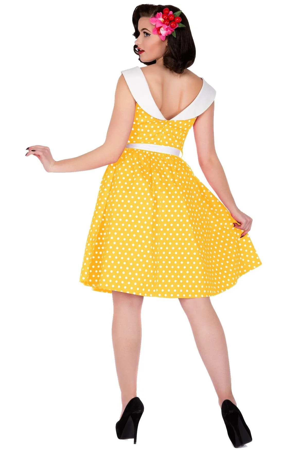 Cindy Polka Dot Vintage Dress in Yellow