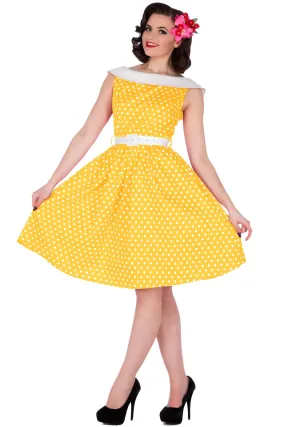 Cindy Polka Dot Vintage Dress in Yellow