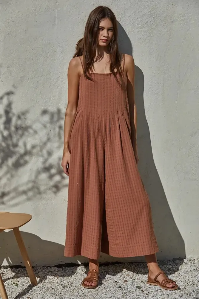 Cotton Pleated Wide Leg Jumpsuit