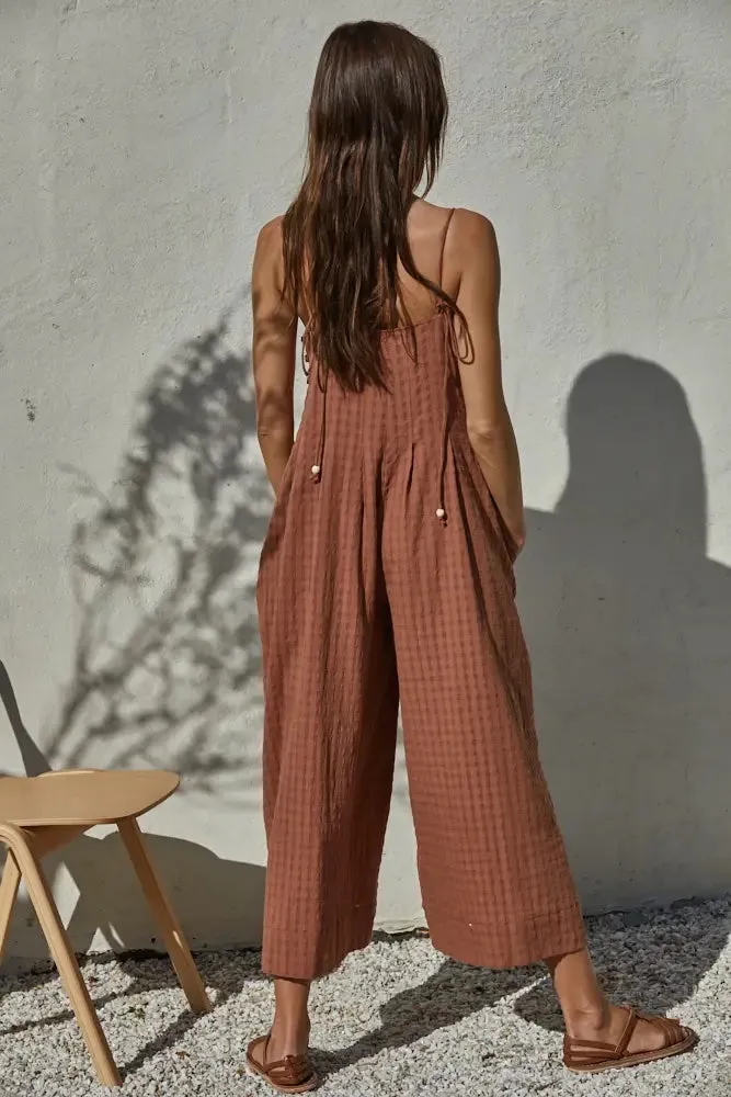 Cotton Pleated Wide Leg Jumpsuit