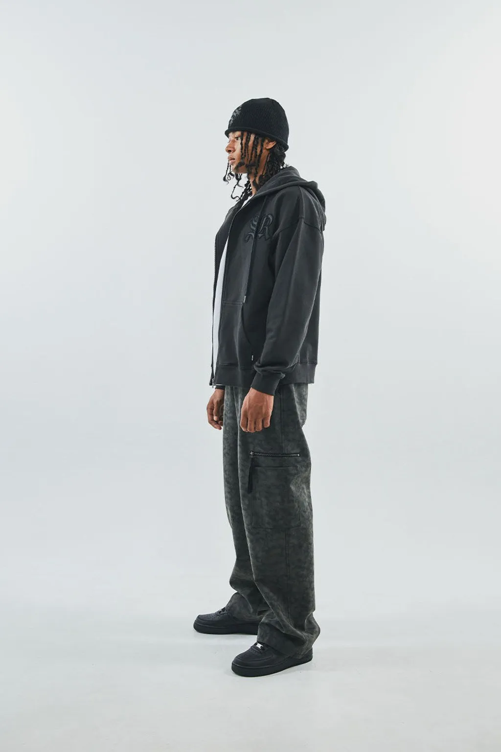 Cross Leather Patch Zip Hoodie