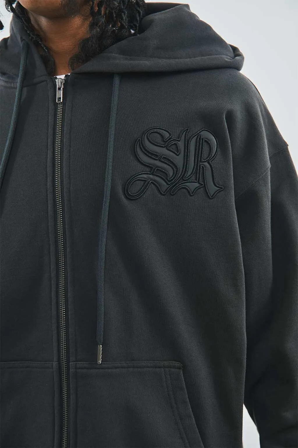 Cross Leather Patch Zip Hoodie