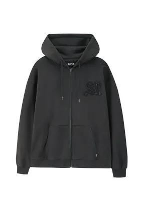 Cross Leather Patch Zip Hoodie