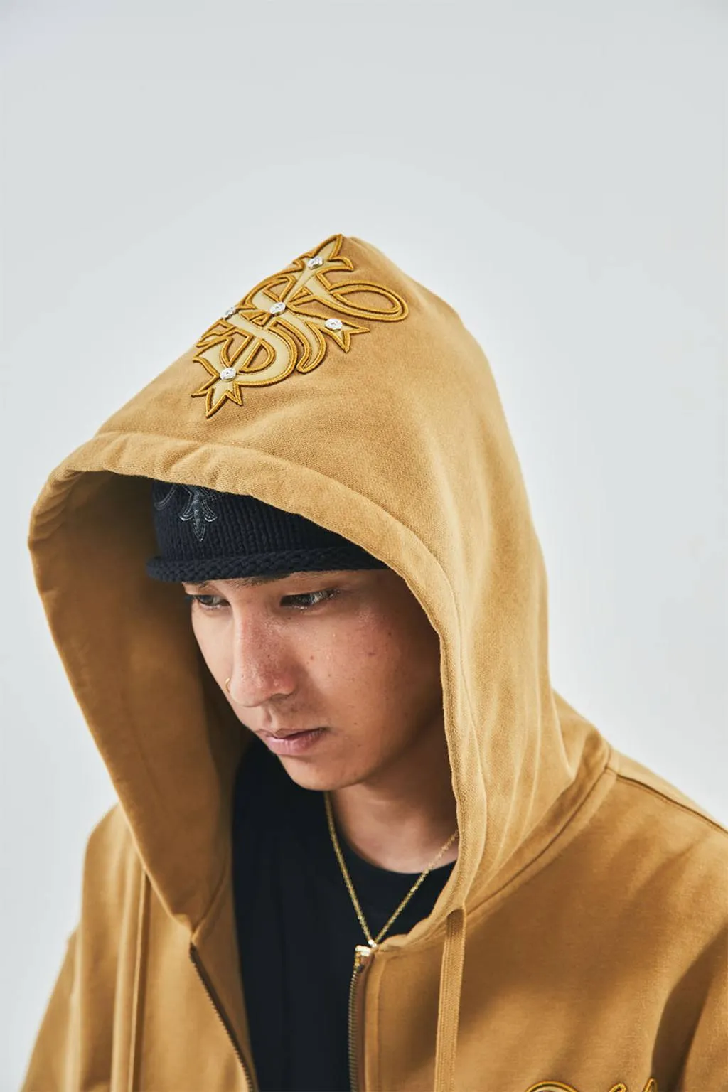 Cross Leather Patch Zip Hoodie