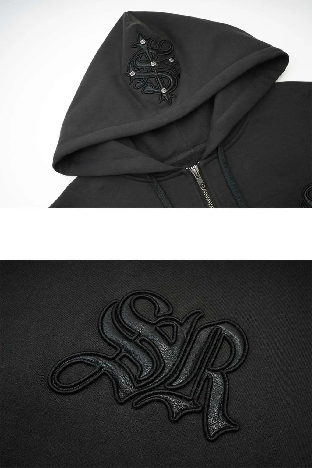 Cross Leather Patch Zip Hoodie