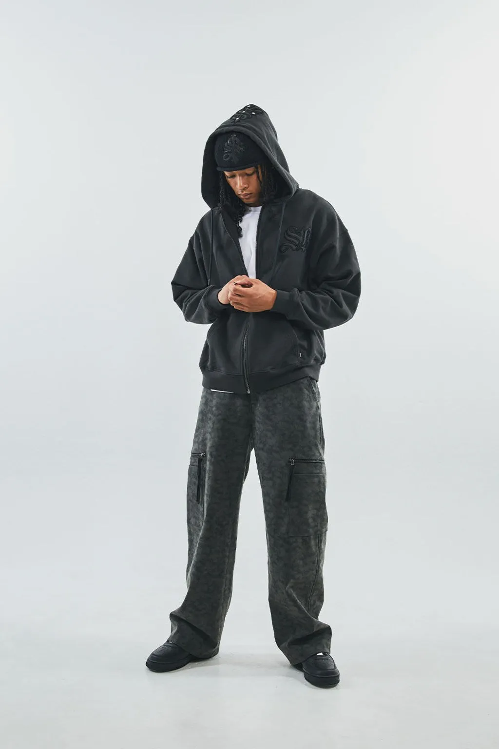 Cross Leather Patch Zip Hoodie