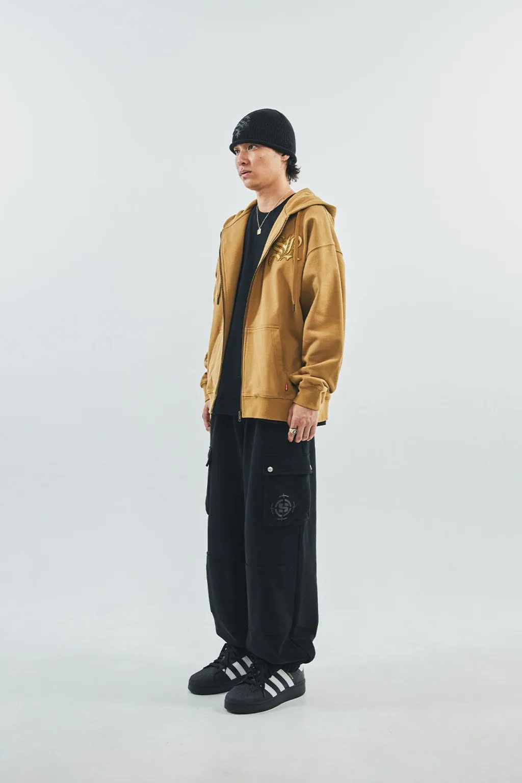 Cross Leather Patch Zip Hoodie
