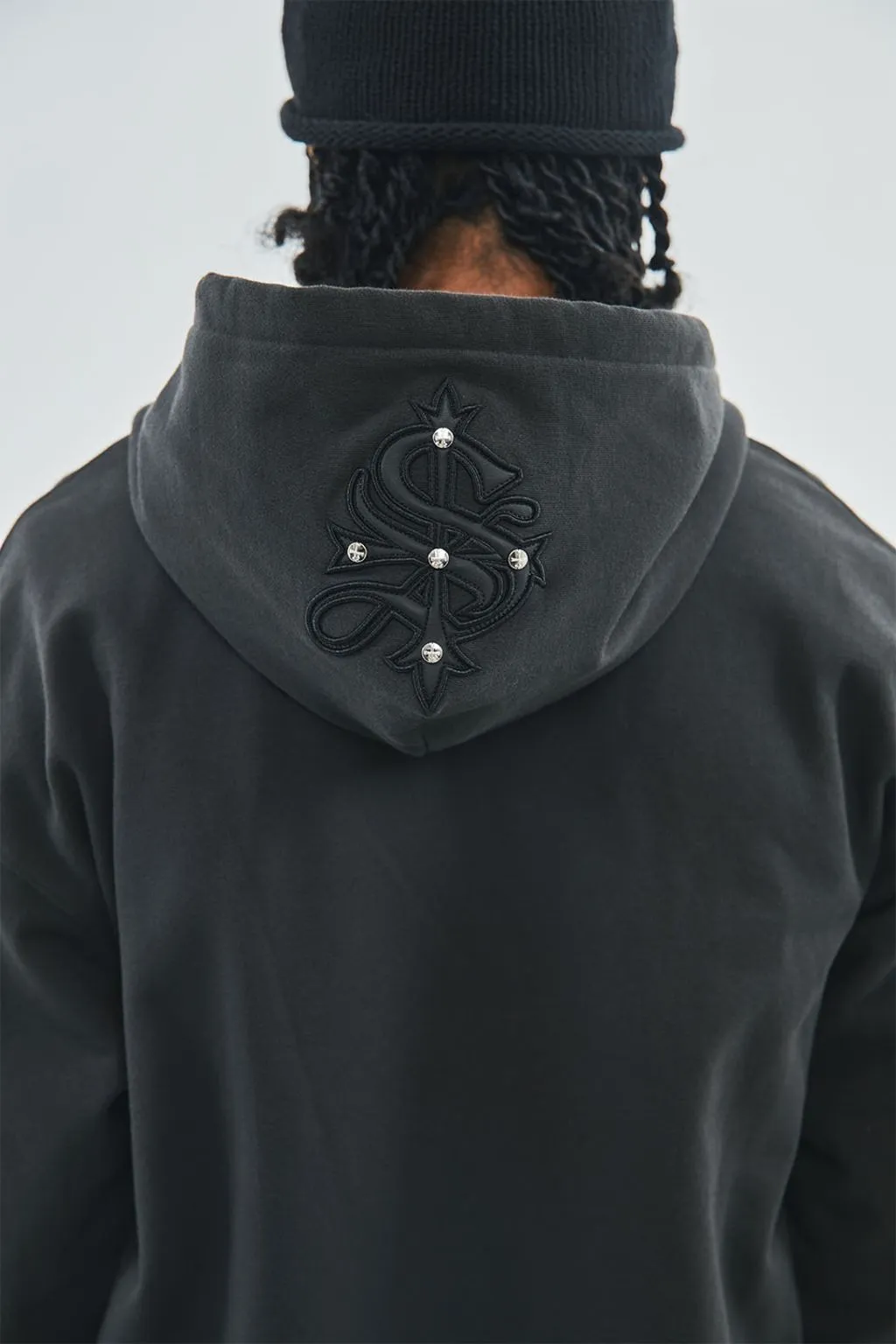 Cross Leather Patch Zip Hoodie