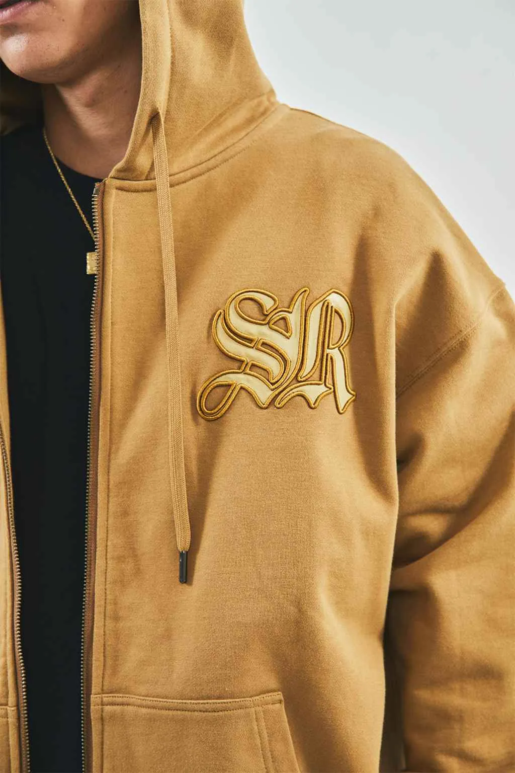 Cross Leather Patch Zip Hoodie