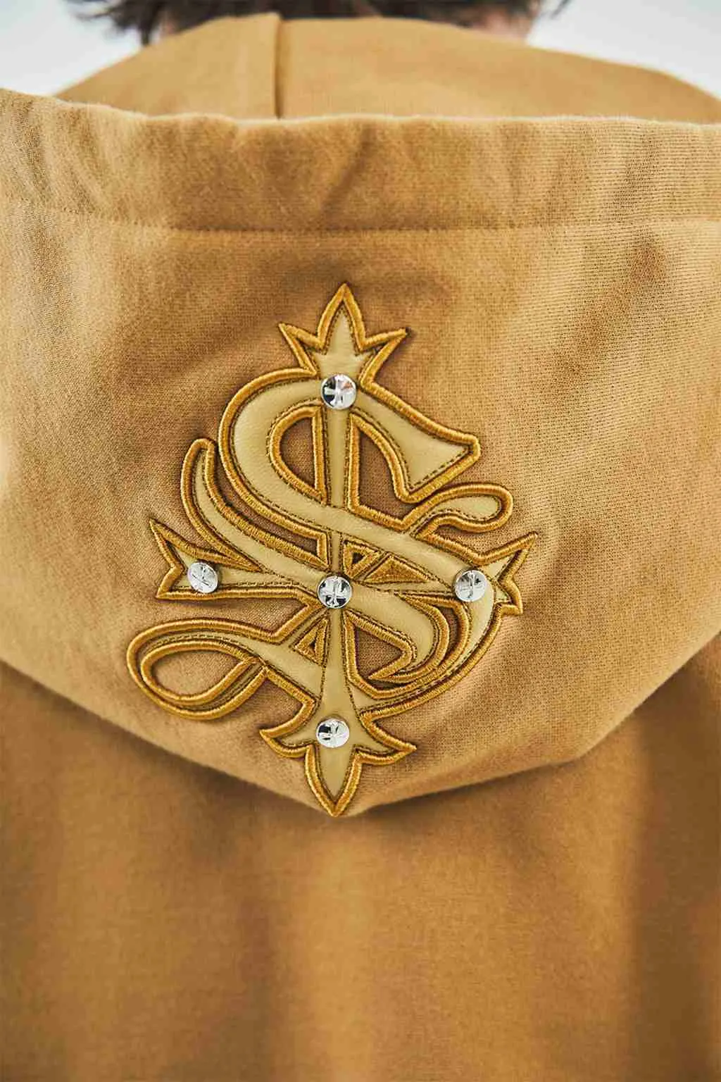 Cross Leather Patch Zip Hoodie