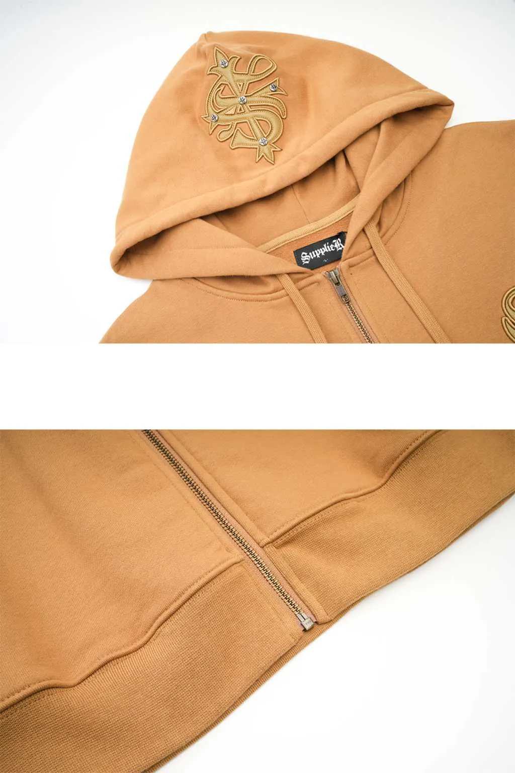 Cross Leather Patch Zip Hoodie