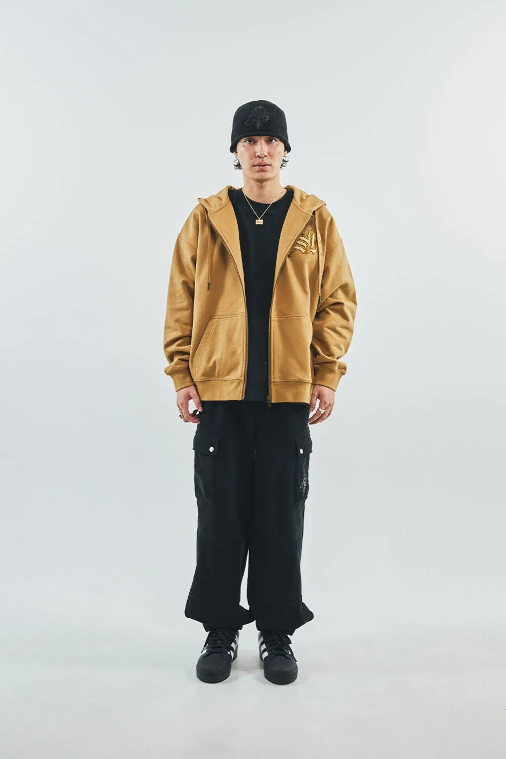 Cross Leather Patch Zip Hoodie