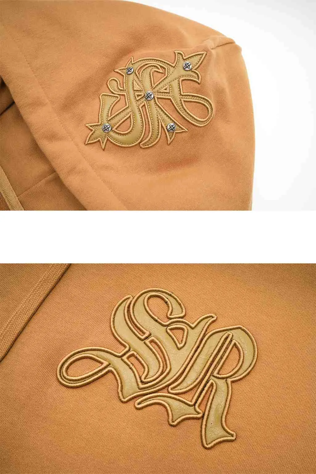 Cross Leather Patch Zip Hoodie
