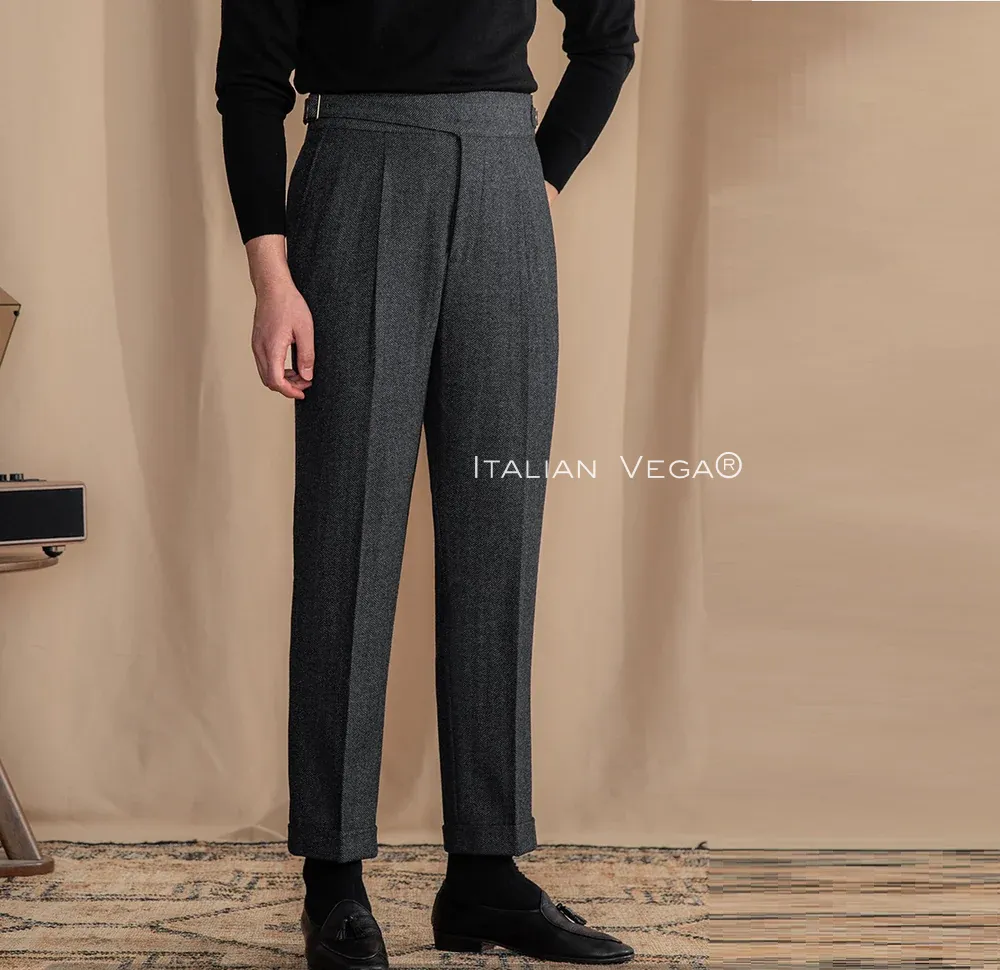 Deep Grey Exotic Wool Formal Gurkha Pants by ITALIAN VEGA® (Winter Edition)