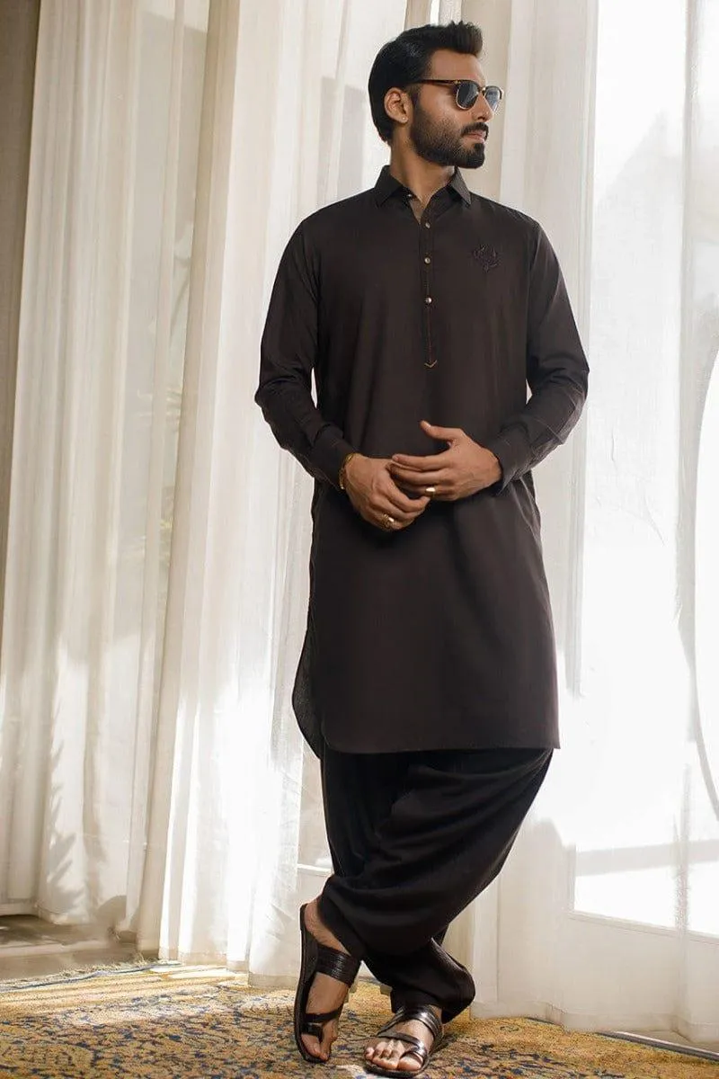 Deepak Perwani Men - KAS889 - Brown Boski linen kurta shalwar - 2 Piece