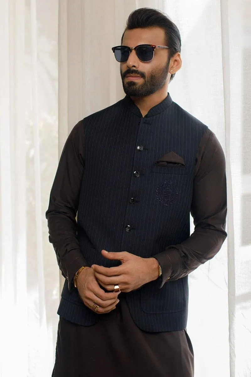 Deepak Perwani Men - KAS889 - Brown Boski linen kurta shalwar - 2 Piece