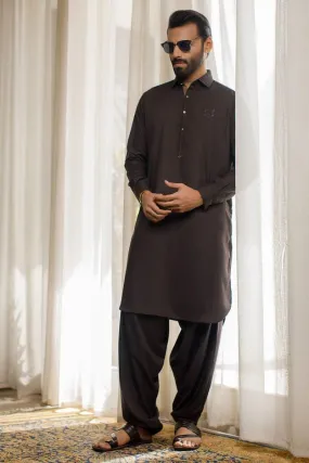 Deepak Perwani Men - KAS889 - Brown Boski linen kurta shalwar - 2 Piece