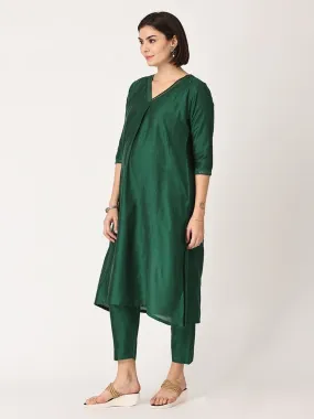Eden Green Embroidered Maternity Silk Kurta Set with Nursing