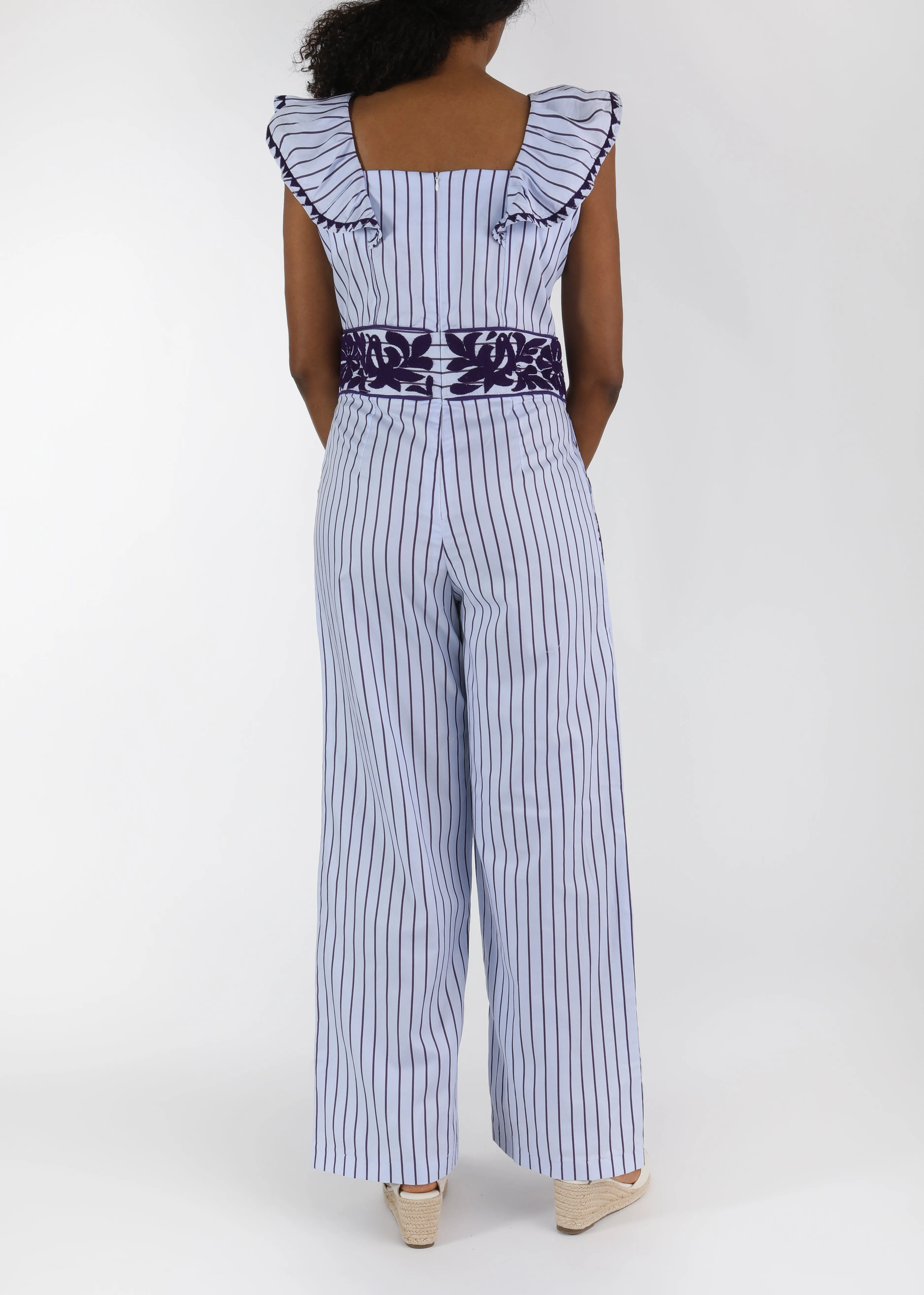 Gardenia Collection Embroidered Jumpsuit from Mexico- Light Blue, Purple