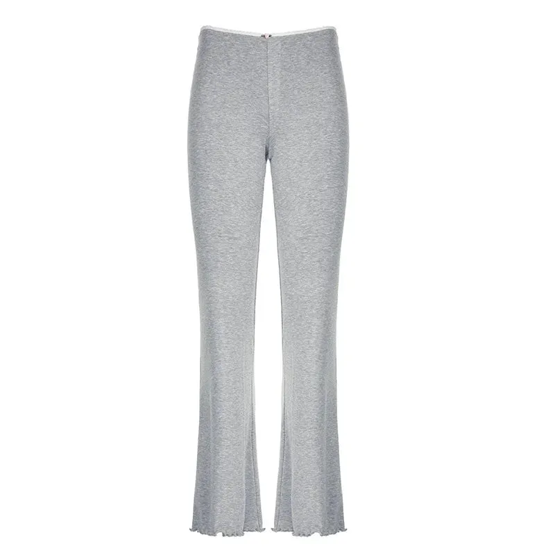 Girlary Lace High Waist Sweatpants Women Slim Solid Fashion Ruffle Yoga Pants Femme 2024 Summer Casual Streetwear Woman Long Pant