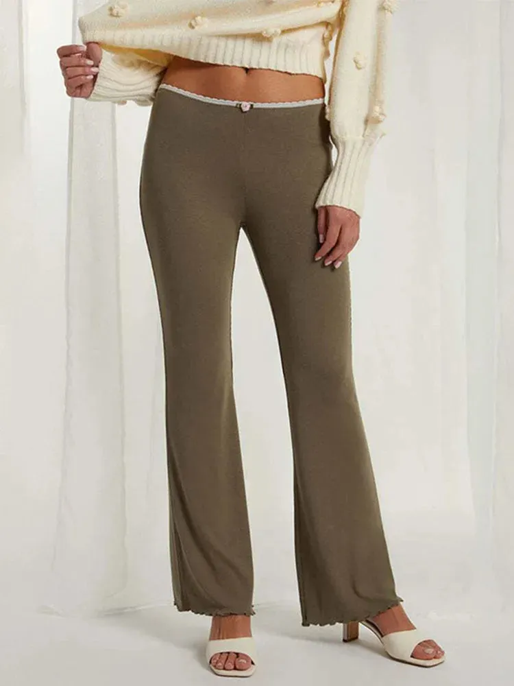 Girlary Lace High Waist Sweatpants Women Slim Solid Fashion Ruffle Yoga Pants Femme 2024 Summer Casual Streetwear Woman Long Pant