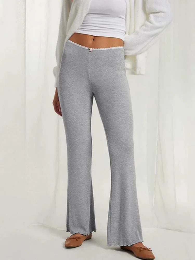 Girlary Lace High Waist Sweatpants Women Slim Solid Fashion Ruffle Yoga Pants Femme 2024 Summer Casual Streetwear Woman Long Pant
