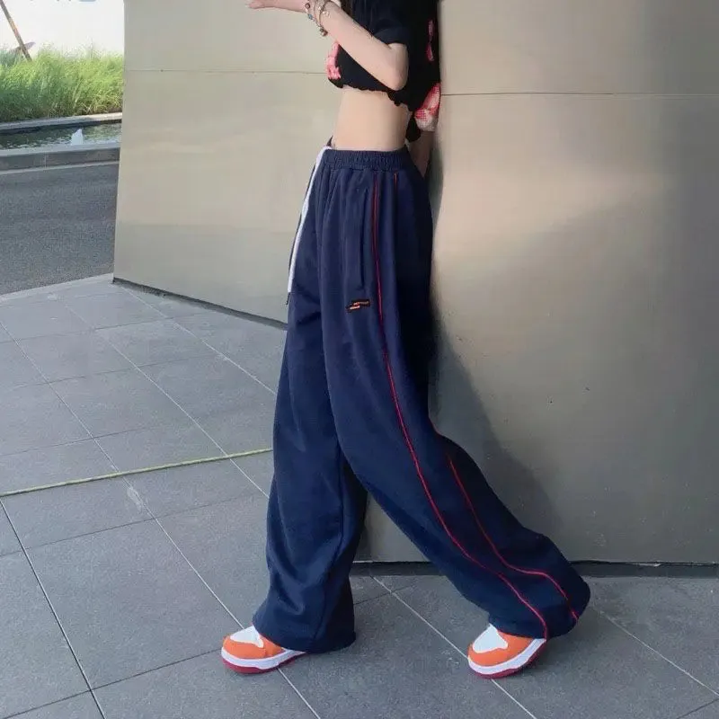 Girlary Navy Blue Harajuku Woman Oversize Sweatpants Spring Summer Elastic Waist Pocket Streetwear Fashion Joggers Sport Casual Trousers