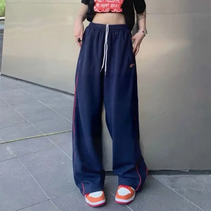 Girlary Navy Blue Harajuku Woman Oversize Sweatpants Spring Summer Elastic Waist Pocket Streetwear Fashion Joggers Sport Casual Trousers